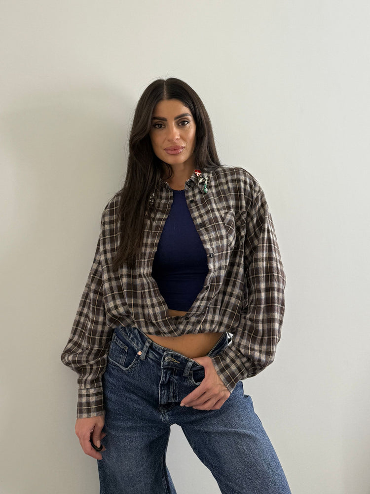 Camicia crop quadro